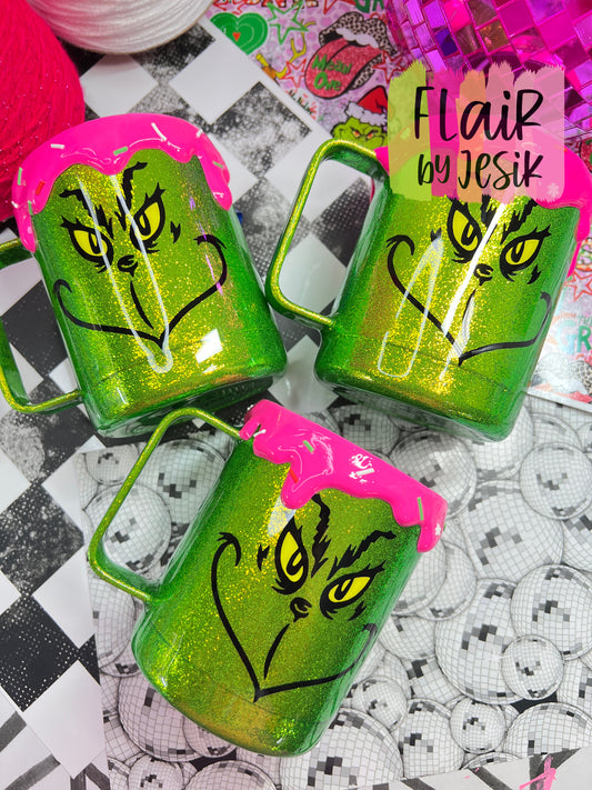 Grinch Mug w/ Pink Drip