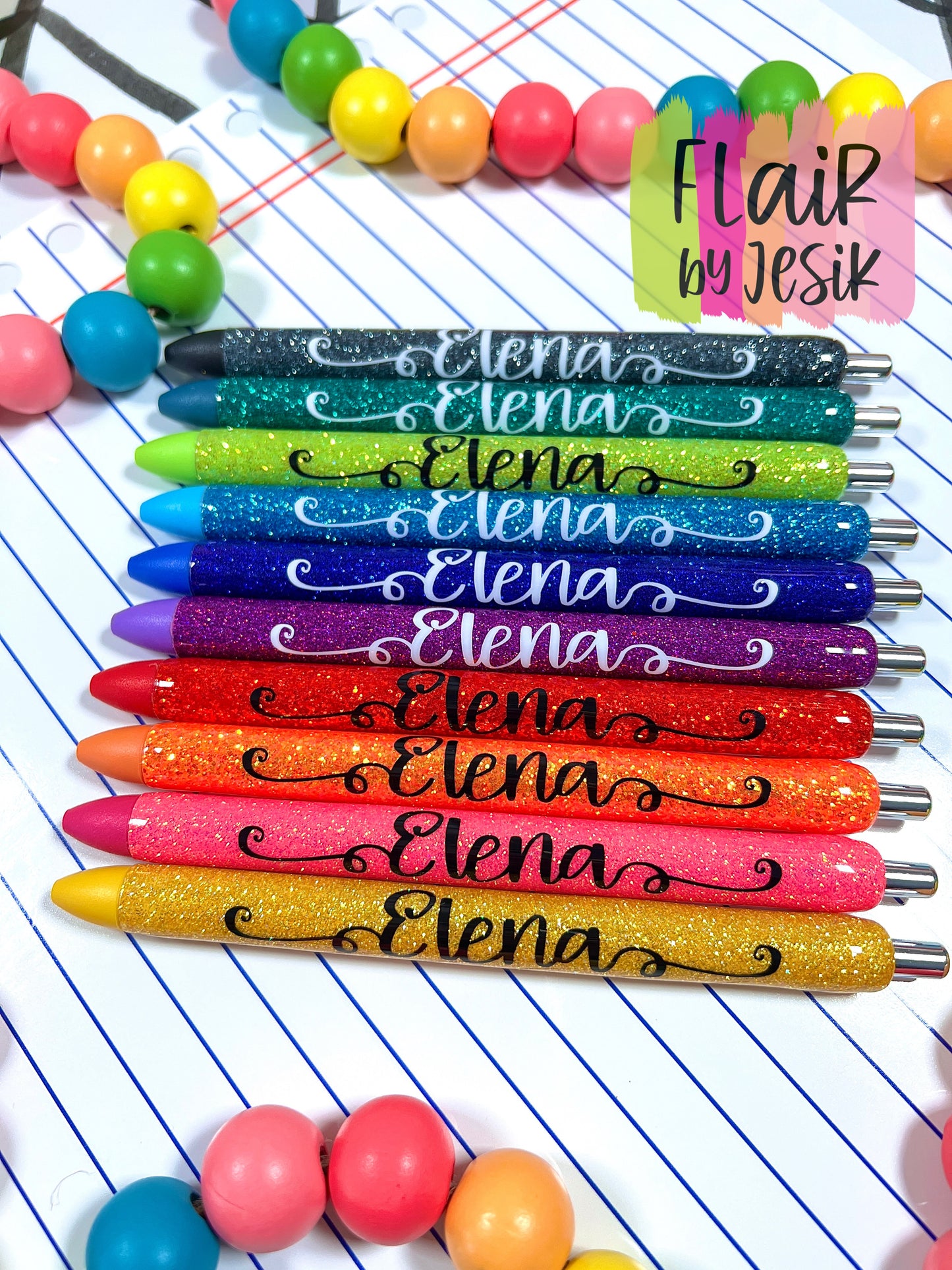 10 Colorful Glittered Pen Set w/ colored ink