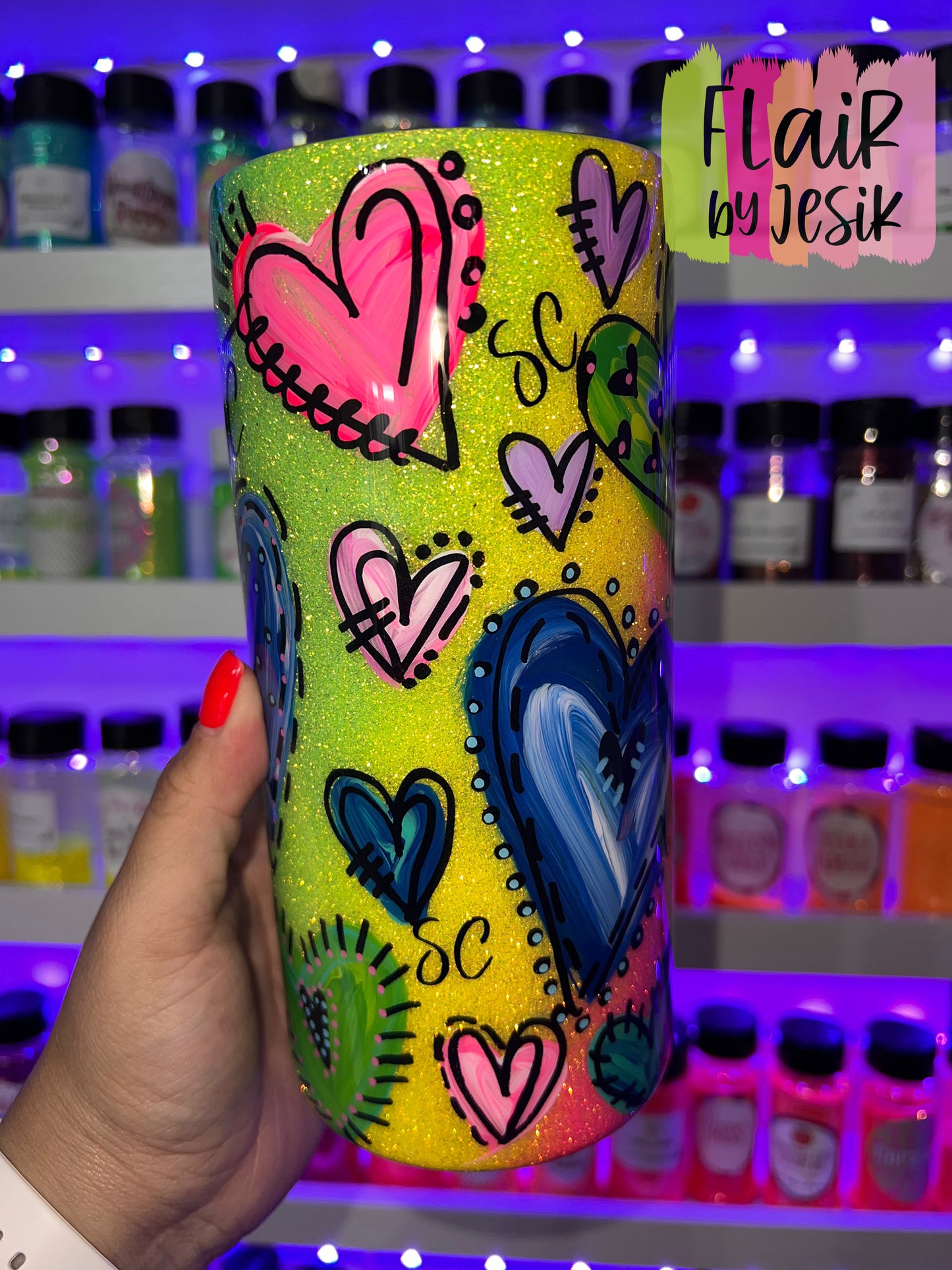 Hand Painted Heart Tumbler