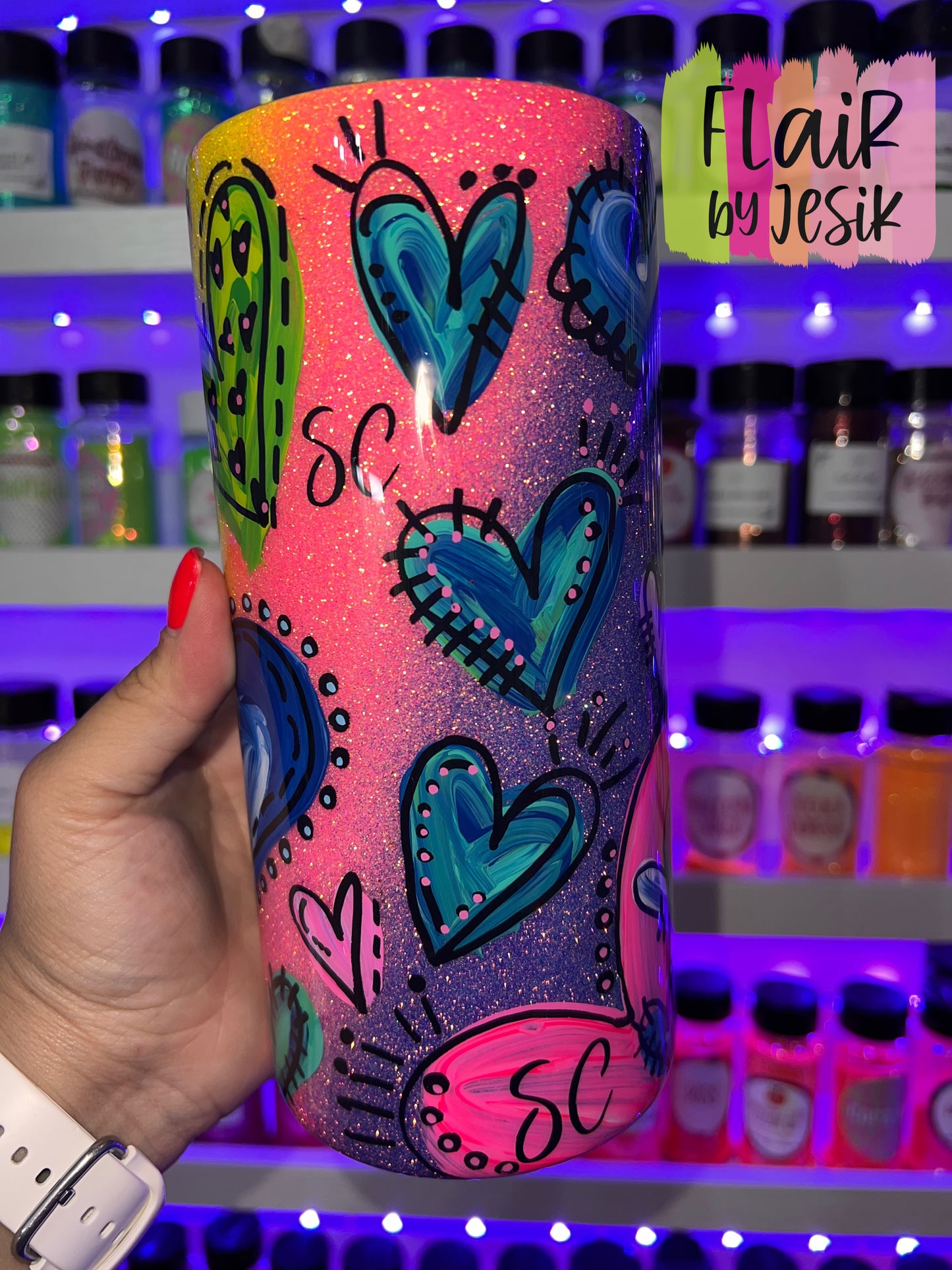 Hand Painted Heart Tumbler