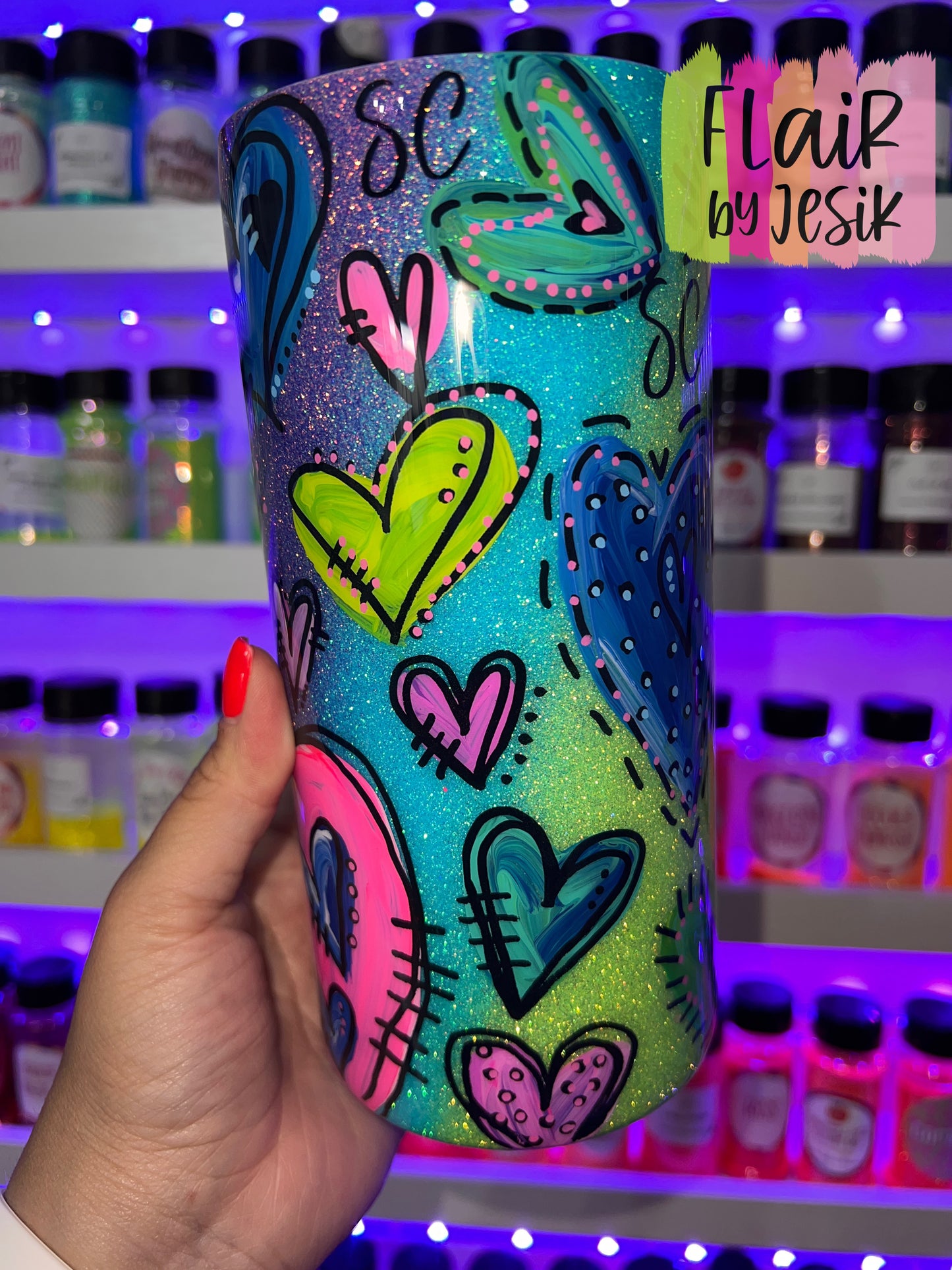 Hand Painted Heart Tumbler