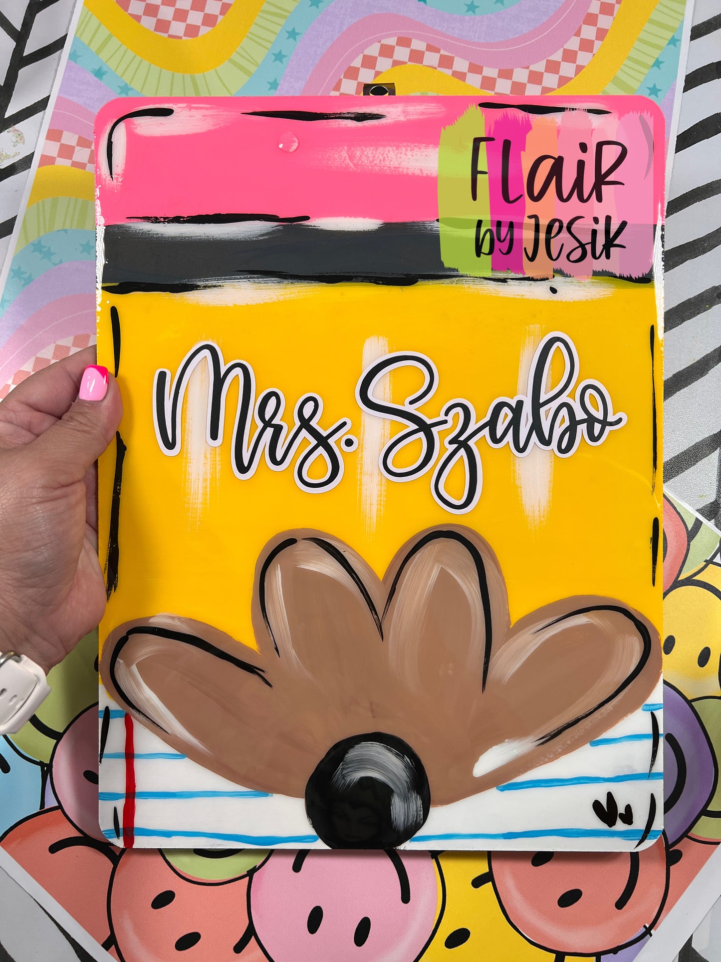 Hand Painted Pencil Themed Clipboard