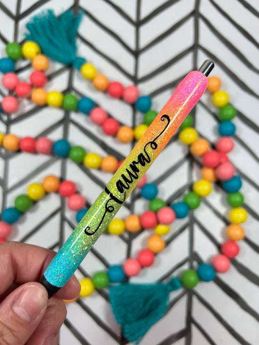 Glittered Neon Rainbow Pen