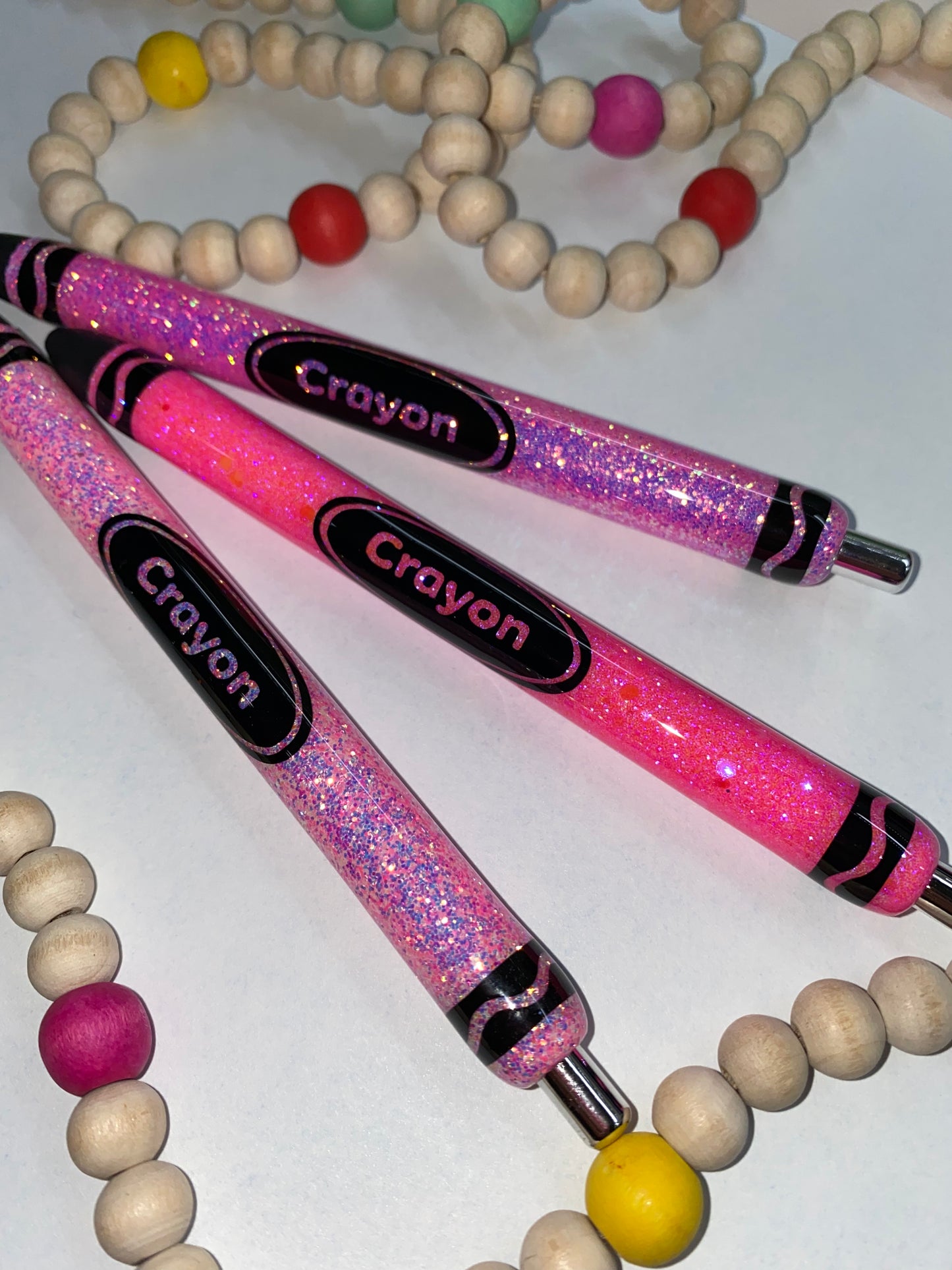 Personalized Glittered Pink Crayon Pen Set