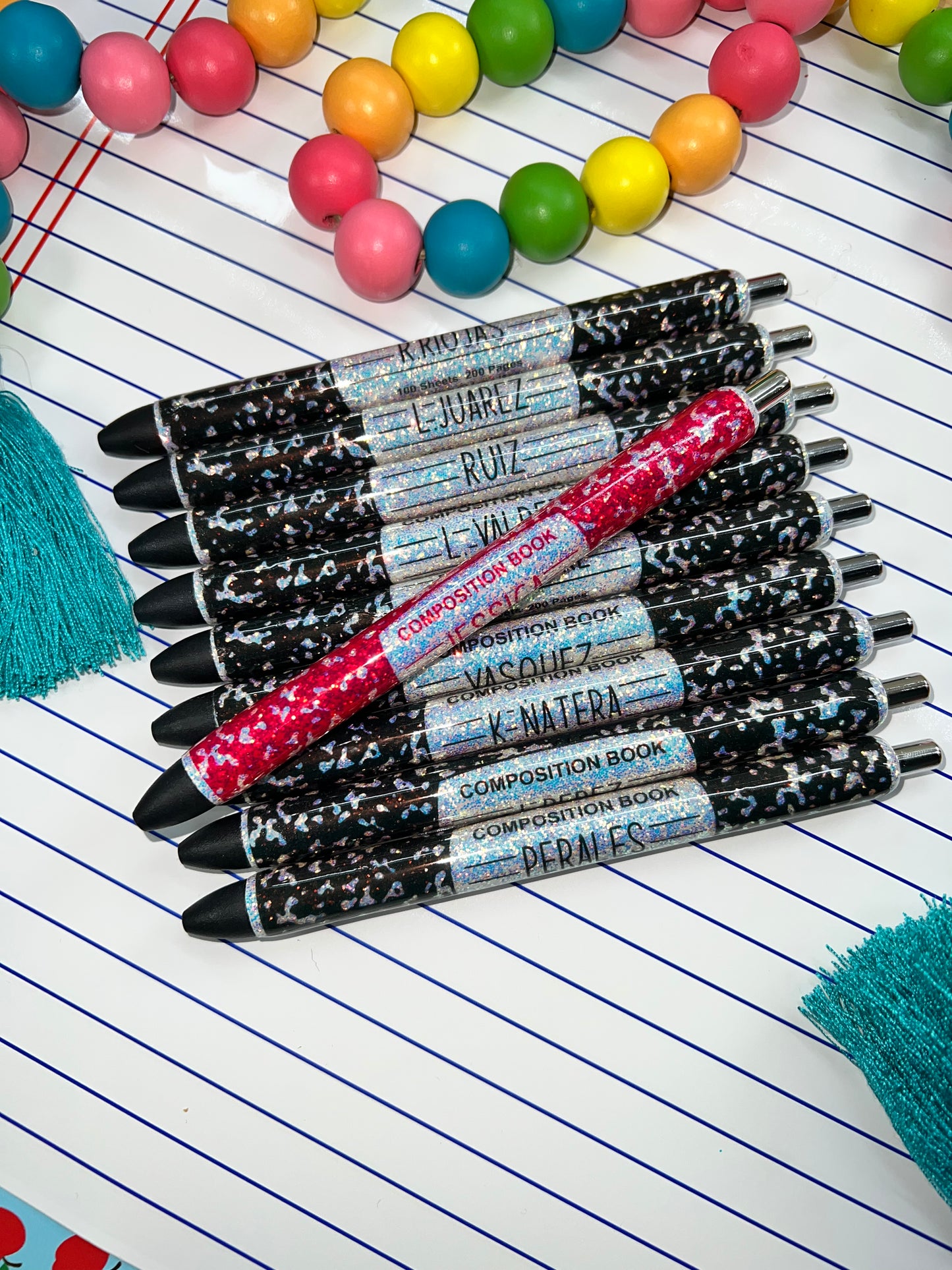 Personalized Glittered Composition Notebook Pen